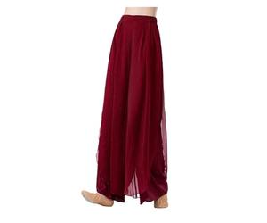 WJLYDM Pantaloni da danza classica donna, pantaloni pratica moderna, gamba larga, gonna in chiffon fluido con giunture(Red,M)