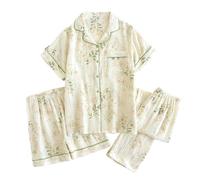 WJLYDM Pigiama da donna in garza di cotone pigiama estivo Set maniche corte pantaloni lunghi 2 pezzi Homewear(Color-04,M)