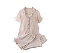 WJLYDM Pigiama Estivo Da Donna, Set 3 Pezzi, In Garza Di Cotone, Notte, Camera, A Maniche Corte, Pantaloni Lunghi + Pantaloncini(Color-09,L)