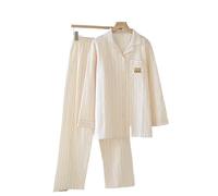 WJLYDM Set pigiama a righe da donna primavera/estate, in cotone, a maniche lunghe, pantaloni lunghi, due pezzi, abbigliamento for la casa sottile(Color1,L)