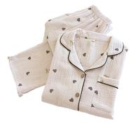 WJLYDM Set pigiama da donna in crepe di cotone con stampa Love, manica lunga, pantaloni lunghi, due pezzi, abbigliamento for la casa, taglie forti, notte for(L)