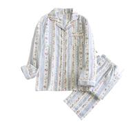 WJLYDM Set pigiama da donna in garza di cotone, manica lunga, pantaloni lunghi, set due pezzi, fresco e dolce, abbigliamento for la casa sottile(Color1,M)