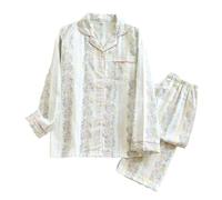 WJLYDM Set pigiama da donna in garza di cotone, manica lunga, pantaloni lunghi, set due pezzi, fresco e dolce, abbigliamento for la casa sottile(Color2,XXL)