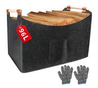 WJMY Cestino per legna da ardere, in feltro XXL (96 l, 60 x 40 x 40 cm), per legna da ardere, in feltro extra spesso, pieghevole, con manico in legno e guanti, per legna da ardere, acquisti (60 x 40 x