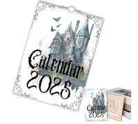 WJnflQN Calendario 2025, 12 mesi, motivo castello, in carta, con pipistrello, stile gotico, per pianificare le vacanze, organizzazione, famiglia, scuola, decorazione da parete