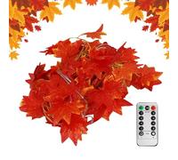 WJnflQN Catena di luci autunnali, con foglie d'acero USB, a incastro, con telecomando, 8 modalità, per la casa, il soggiorno, il camino, la fattoria, il patio, il giardino