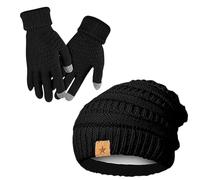 WJnflQN Set di guanti e berretti | Set di guanti a maglia impermeabili al vento, berretto invernale e guanti da donna | per ragazze in esecuzione a passeggio cane escursionismo neve all'aperto, Nero