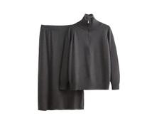 Wjnvfioo Donne Coreano Lana Maglia Due Pezzi Vestito Stand Collo Cerniera Pullover Top Con Chic A Vita Alta Maglia Gonna Set Outfit, Nero , S