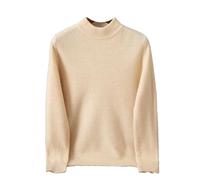 Wjnvfioo Maglione da uomo in lana merino con colletto a lupetto per autunno inverno casual maglione ispessimento top, Beige, L