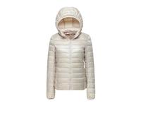 Wjnvfioo Piumini corti da donna con cappuccio in piuma d'anatra bianca autunno inverno ultra leggero mantenere caldi cappotti, Beige e bianco., XXL