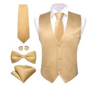 Wjnvfioo Set di gilet di lusso per gli uomini in raso di seta tinta unita gilet papillon cravatta set giacca senza maniche abito gilet maschile formale da sposa, 2415, L
