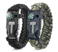 WJRQD Paracord Braccialetto Set Contiene, Bracciale Sopravvivenza Regolabile, Kit Sopravvivenza con Flint + Bussola + Termometro, per attività all'aperto Escursionismo Campeggio di Emergenza, 2PCS
