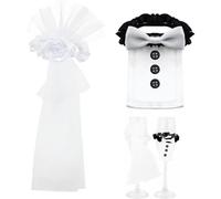 WJRQD Set 2 Pezzi Copribicchieri Abiti Sposi, Bianco E Nero, 2 Unità