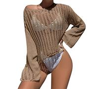 Wjsdsg Donne Bikini Pullover Crop Top Hollow Out Crochet Manica Lunga Mesh Beachwear Down Sleep Swimwear