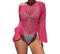 Wjsdsg Donne Bikini Pullover Crop Top Hollow Out Crochet Manica Lunga Mesh Beachwear Down Sleep Swimwear