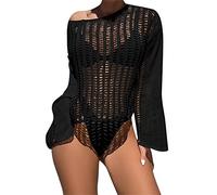 Wjsdsg Donne Bikini Pullover Crop Top Hollow Out Crochet Manica Lunga Mesh Beachwear Down Sleep Swimwear