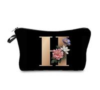 Wjsdsg Trousse per cosmetici, con lettere dalla A alla Z, da donna, con 26 stampe, portatile, da viaggio, per accessori da toeletta, Nero H, 18*13.5cm