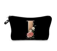 Wjsdsg Trousse per cosmetici, con lettere dalla A alla Z, da donna, con 26 stampe, portatile, da viaggio, per accessori da toeletta, Nero I, 18*13.5cm