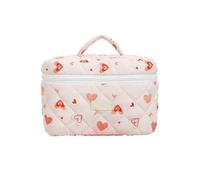Wjsdsg Trousse per cosmetici, con motivo a cuore, per donne e ragazze, in cotone trapuntato, grande capacità, con cerniera, organizer per articoli da toeletta, Bianco scuro C, 25*17*2
