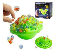 WJUAN Gioco di biglie per bambini e adulti - 60 biglie di vetro colorate con base instabile e contenitore - Giochi di abilità famigliare da 1 a 4 giocatori