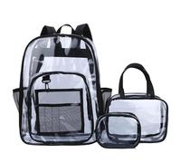 WJUHYGTF 3 Pz/Set Zaino Scolastico Trasparente, Zaino Trasparente Borsa Da Scuola in PVC Resistente Borsa Da Lavoro Trasparente Impermeabile,Nero
