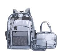 WJUHYGTF 3 Pz/Set Zaino Scolastico Trasparente, Zaino Trasparente Borsa Da Scuola in PVC Resistente Borsa Da Lavoro Trasparente Impermeabile,Grigio
