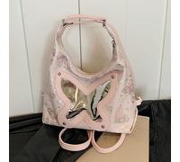 WJUHYGTF Borse Da Donna in Pelle PU, 2024 Nuova Borsa A Tracolla Con Motivo A Farfalla Per Le Donne Zaino Impermeabile Borsa Da Viaggio Zaino Retrò,Rosa