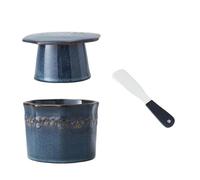 WJUHYGTF Burrera Francese, Burrera in Ceramica Blu con Coperchio per Burro Aromatizzato Fresco, Grande per 280 G