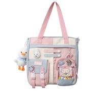 WJUHYGTF Kawaii Tote Bag Zaino Da Donna, Con Spilla Kawaii E Peluche Estetica Borsa A Tracolla Giapponese Casual Per Ragazze Adolescenti,C,S