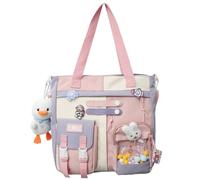 WJUHYGTF Kawaii Tote Bag Zaino Da Donna, Con Spilla Kawaii E Peluche Estetica Borsa A Tracolla Giapponese Casual Per Ragazze Adolescenti,D,S