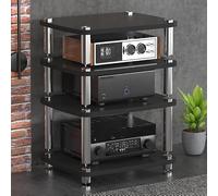 WJVXDP Rack Audio, Scaffale Angolare for Supporto Multimediale Av | Scaffale for Dvd, Supporto for Intrattenimento, Torre Audio for Rack, Supporto for Giradischi(Black,60x48x76cm)