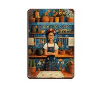 WJWART Frida Kahlo's Stove Corner con Molcajete e barattolo di tamarindo, poster in metallo, stile retrò, arte chic, pittura in ferro, decorazione da parete, per bar, grotte, bar, famiglie, garage, 20