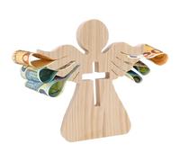 WJWINER Angelo Custode in Legno Regalo in Denaro, Piccolo Angelo in Legno con Croce Fatta a Mano, Statua in Legno per Battesimo, per Ragazze, Ragazzi, Angeli in Legno, Angelo Portafortuna