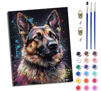 WJWWANG Pittura per Numeri Adulti Pastore tedesco di colore fai da te Pittura con Numeri Kit di Pittura a Olio su Tela DIY per Pennelli Pigmento Acrilico 40 x 50 cm Con cornice