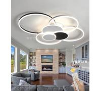 WJYCYN 100cm Plafoniera LED Dimmerabile 100W Moderno 7-Anello Soggiorno Plafoniera con Telecomando Metallo Acrilico Illuminazione Interna per Soggiorno Camera da Letto Cucina Corridoio, Nero & Bianco