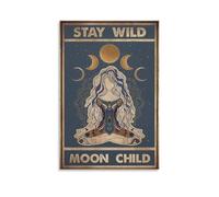 WJZJSVWTAU Celestial Moon Phases Poster - Vintage Bohemian Mandala in Dark Blue, Yoga Meditation Wall Art for Zen Bedroom, Living Room & Spiritual Space(Unframed,16x24inch(40x60cm))