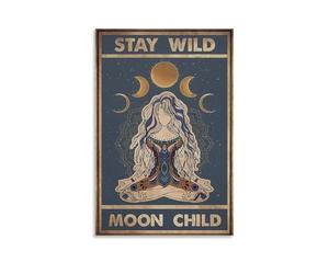 WJZJSVWTAU Celestial Moon Phases Poster - Vintage Bohemian Mandala in Dark Blue, Yoga Meditation Wall Art for Zen Bedroom, Living Room & Spiritual Space(Unframed,16x24inch(40x60cm))