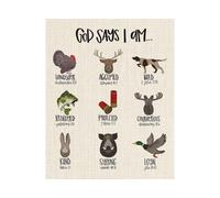 WJZJSVWTAU Cute Animal Bible Verse, God Says I Am Declaration for Faith Development, Soft Color Christian Art Print for Nursery, Girls Boys Baptism Gift(Framed,08x12inch(20x30cm))