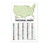 WJZJSVWTAU Explorer's US National Parks Poster - Complete Collection Travel Art Print with Checklist - Wall Decor for Home Office & Adventure(Unframed,16x24inch(40x60cm))