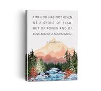 WJZJSVWTAU Spiritual Gift Wall-Art, 2 Timothy 1:7 Scripture Print on Canvas, Not Fear But Power Love Self-Discipline, Framed Decor for Home Church Study(Unframed,16x24inch(40x60cm))