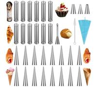 wkao 35 stampi per corno di crema, kit di tubi per cannoli, coni e tubi, in acciaio inox, per panini e cornetti