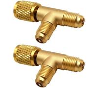 wkao Adattatore per refrigerante in ottone, 2 pezzi da 1/4 di pollice SAE Valvole Core Tee Adapter, R12 R134A Accoppiatore rapido Accoppiatore a T da 2,3"