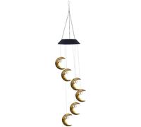 wkao Campanelli a vento solare con luna, decorazione per esterni in metallo, elegante design a mezzaluna, luce bianca calda, decorazione da giardino resistente alle intemperie per patio, cortile, 12 x
