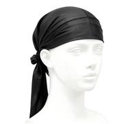 wkao Durags, confezione da 2 fasce per capelli setose per uomini e donne, colore bianco e nero, coda lunga, fascia elastica