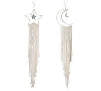 wkao Moon & Star 2 pezzi, macramè da appendere alla parete, decorazione per la casa bohémien, cotone, colore per asilo nido e matrimoni