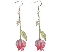 wkao Orecchini pendenti a forma di giglio, in seta e perle, fatti a mano