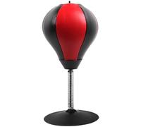 wkao Punching ball da scrivania con supporto a molla in metallo, base stabile, in pelle sintetica nera e rossa, per alleviare lo stress, include pompa ad aria