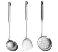 wkao Set di 3 utensili per wok in acciaio inox, resistenti con manici lunghi, lavabili in lavastoviglie, antiruggine