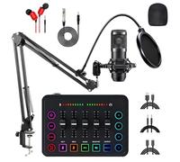 wkao Versatile pacchetto di apparecchiature per podcast con scheda mixer RGB e microfono BM-800, feedback in tempo reale, doppio streaming, alimentazione 48V