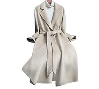 wkd-thvb Cappotto lungo in cashmere da donna con cintura, in lana, soprabito con cintura, giacca da esterno, taglia più, Beige, L